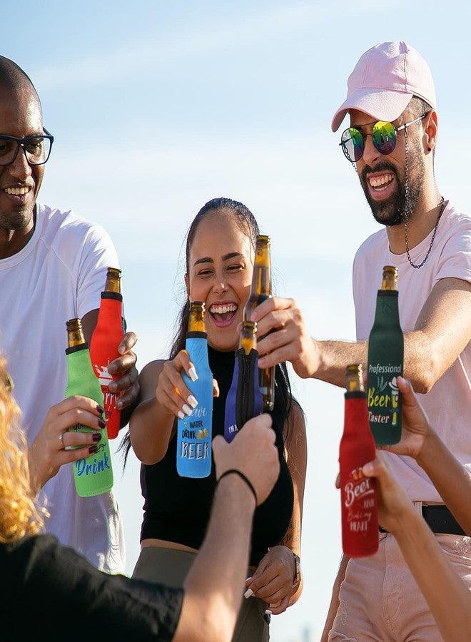 بيرثلين مجموعة بيرثلين الصيفية المكونة من 8 قطع من أغطية زجاجات البيرة العازلة المزودة بسحاب، مصنوعة من النيوبرين المعزول، تحافظ على دفء وبرودة زجاجات البيرة، مع حواف قماشية مخيطة، مثالية للحفلات. - Image 3